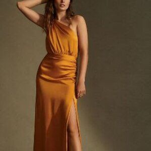 Anthropologie One-Shoulder Silk Midi Dress (Copper, Size 4P)